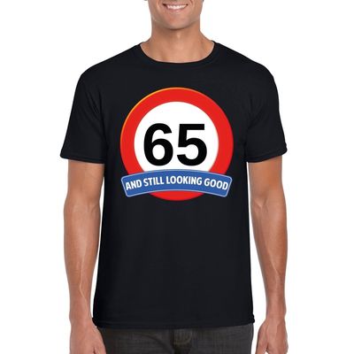 Verkeersbord 65 jaar t-shirt zwart heren Verkeersbord 65 jaar t-shirt zwart heren