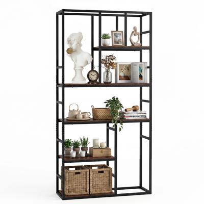 180 cm Hoge Boekenkast Geometrische Staande Kast met 5 Niveaus Open Opbergvak en Metalen Frame