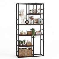 180 cm Hoge Boekenkast Geometrische Staande Kast met 5 Niveaus Open Opbergvak en Metalen Frame