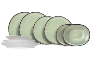 Cosy & Trendy Serviesset Fez - Groen - 12-delig / 4 personen - 4 dinerborden, 4 ontbijtborden en 4 diepe borden