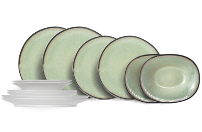 Cosy & Trendy Serviesset Fez - Groen - 12-delig / 4 personen - 4 dinerborden, 4 ontbijtborden en 4 diepe borden