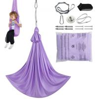 VEVOR Aerial Yoga hangmatset 2,8 x 1,6 m, paars Aerial Yoga Swing Air Flies, kinder Aerial Yoga hangmatschommel 250 kg max. draagvermogen, inclusief yogasokken & O-vormige sling & plafondhouder