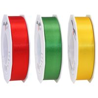 Satijn cadeau/hobby sierlinten 2,5cm x 25m- set 3x - rood/geel/groen - Cadeaulinten