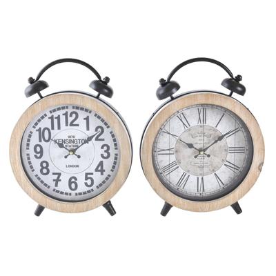 Tafelklok DKD Home Decor 25,8 x 8 x 32 cm Natuurlijk Wit Ijzer Traditioneel Hout MDF (2 Stuks)