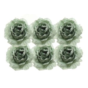 6x Salie groene decoratie bloemen rozen op clip 14 cm