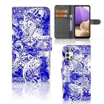 Telefoonhoesje met Naam Samsung Galaxy A32 4G Angel Skull Blauw