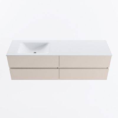 MONDIAZ VICA 160cm badmeubel onderkast Linen 4 lades. Wastafel CLOUD links zonder kraangat, kleur Talc.