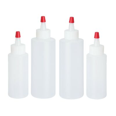 Doseerflessen/garneerflessen - 4x - kunststof - 60 ml en 120 ml - poffertjes knijpflessen