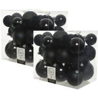 52x stuks kunststof kerstballen zwart 6-8-10 cm glans/mat/glitter - Kerstbal