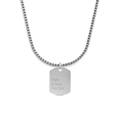 Gegraveerde mannen eigen tekst dog chain ketting - Stainless steel - Zilver