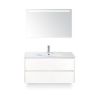 Dante Badmeubelset 100 cm - Wit Hoogglans - Keramische Wastafel Wit Enjoy - met Sence Spiegel