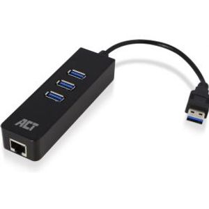 ACT USB Hub 3.2, 3x USB-A, ethernet, zwart