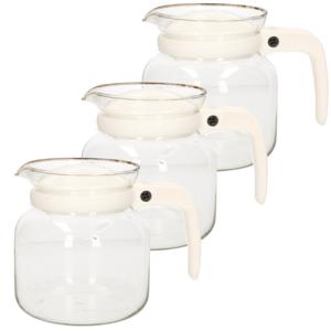 Theepot - 3x stuks - glas - kunststof deksel - wit - 1 liter - theekan