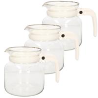 Theepot - 3x stuks - glas - kunststof deksel - wit - 1 liter - theekan