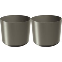 Plantenpot/bloempot Babylon - 2x - kunststof - buiten/binnen - titanium grijs - D15 x H15 cm