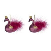 2x stuks kunststof kersthangers zwaan fuchsia roze 14 cm kerstornamenten