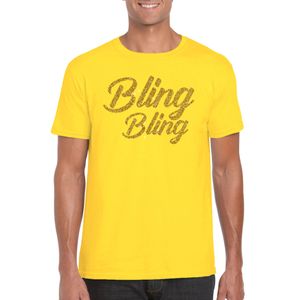 Glitter glamour feest t-shirt heren - bling bling goud - geel - feestkleding