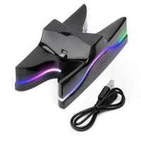 Speciale UFO vorm 2 x USB opladen Dock Station Stand / Controller opladen Stand voor voor PS4 Playstation 4 met Multi kleuren LED (zwart)