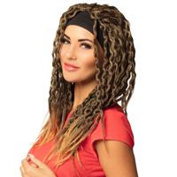 Verkleedpruik voor dames - bruin - Eighties/nineties/rasta - Carnaval - lang haar - met haarband