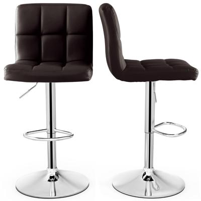 Set van 2 Barkrukken Barstoelen met Verstelbare Hoogte 360° Draaibare Zitting Voetsteun en Antislip Metalen Onderstel Bruin