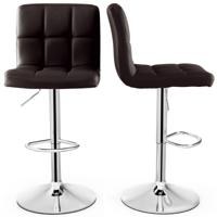 Set van 2 Barkrukken Barstoelen met Verstelbare Hoogte 360° Draaibare Zitting Voetsteun en Antislip Metalen Onderstel Bruin