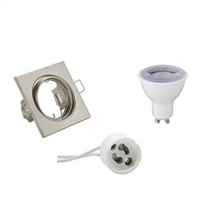 LED Spot Set - Trion - GU10 Fitting - Dimbaar - Inbouw Vierkant - Mat Nikkel - 6W - Warm Wit 3000K - Kantelbaar 80mm