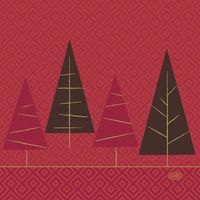 Duni kerst thema servetten - 20x st - 33 x 33 cm - rood met kerstbomen - Feestservetten - thumbnail