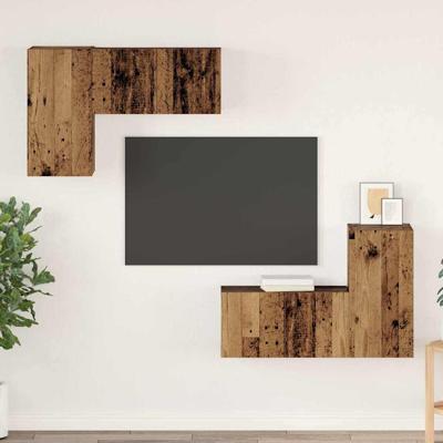 Tv-meubelset met plank Wandgemonteerd met opslag met de deur 4 pcs Oud hout 60 x 30 x 30 cm