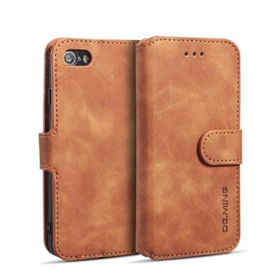 Dg. MING retro olie kant horizontale flip case met houder & kaartsleuven & portemonnee voor iPhone 7/8 (bruin)