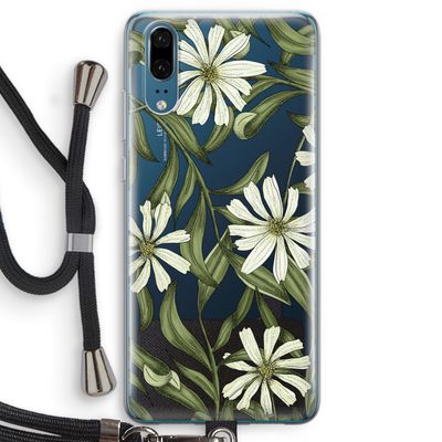 Wit bloemenpatroon: Huawei P20 Transparant Hoesje met koord
