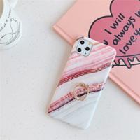Voor iPhone 11 Pro Max TPU glad marmer met ring metaal Rhinestone beugel mobiele telefoon beschermende case (graniet Q9)