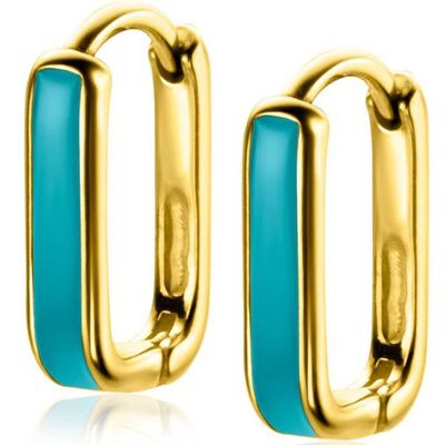 Zinzi ZIO2339T Oorringen zilver-emaille goudkleurig-turquoise 15 x 4 mm