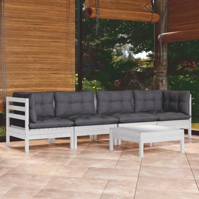 5-delige Loungeset met kussens massief grenenhout