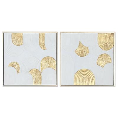 Schilderij Home ESPRIT Wit Gouden polyestyreen Canvas Modern 42 x 4 x 42 cm (2 Stuks)