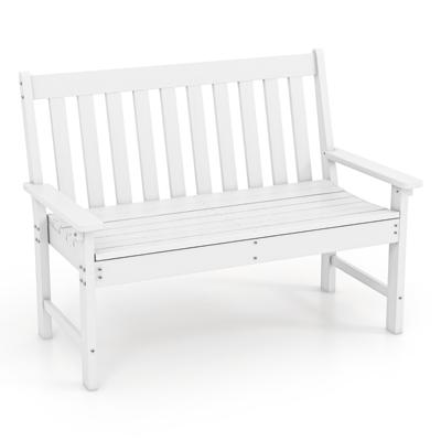 132 cm Buitenbank HDPE Tuinbank voor Alle Weersomstandigheden met Rugleuning Terras Loungebank met Latten voor 2 Personen Wit/Grijs
