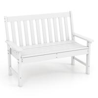 132 cm Buitenbank HDPE Tuinbank voor Alle Weersomstandigheden met Rugleuning Terras Loungebank met Latten voor 2 Personen Wit/Grijs