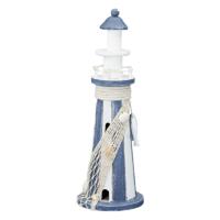 Vuurtoren Beeldje - 12x37 cm - wit / lichtblauw - maritieme decoratie