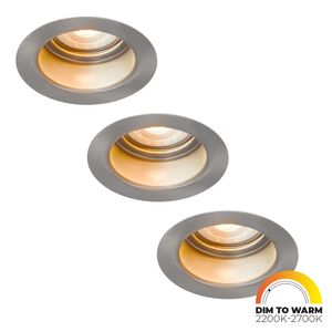 3x Mari LED inbouwspot verzonken - 3.8 Watt - Dim to Warm - 2200-2700K - GU10 LED module - Dimbaar - Lagere inbouwdiepte - voor binnen en buiten - RVS