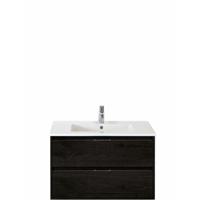 Porto Badmeubelset 90 cm - Black Oak - Keramische Wastafel Wit Slim