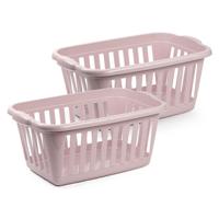 Wasmand - 2x - roze - kunststof - 40 liter - 60 x 40 x 26 cm - manden voor wasgoed - huishouden