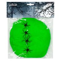 Boland decoratie spinnenweb/spinrag met spinnen - 60 gram - lichtgroen - Halloween/horror versiering   - - thumbnail