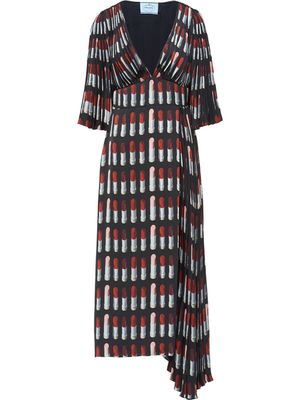 Prada robe imprimée à col v profond - Noir