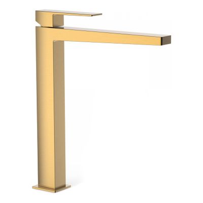 Wastafelkraan Tres Slim | Opbouw | Mengkraan | Hoog model | 1-hendel | Vierkant | 24k Goud mat