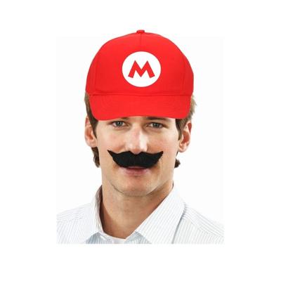Feestpet Mario / loodgieter - rood - met zwarte plaksnor - voor kinderen - verkleedkleding
