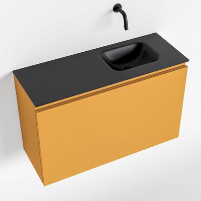 Toiletmeubel Mondiaz Olan | 80 cm | Meubelkleur Ocher | Lex wastafel Urban Rechts | Zonder kraangat