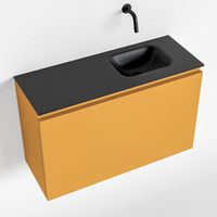 Toiletmeubel Mondiaz Olan | 80 cm | Meubelkleur Ocher | Lex wastafel Urban Rechts | Zonder kraangat