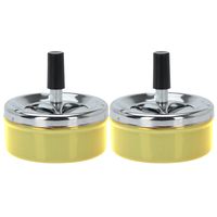 Set van 2x stuks ronde draaiasbak/drukasbak metaal 10 cm geel voor binnen/buiten