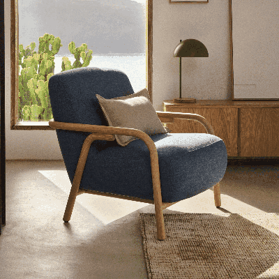 Kave Home Fauteuil 'Sylo' Essenhout en stof, kleur Blauw