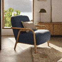 Kave Home Fauteuil 'Sylo' Essenhout en stof, kleur Blauw