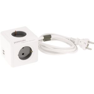 Stekkerdoos Powercube 4-voudig + 2x USB Stekkerdoos